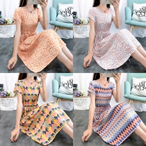 Bohemia seaside holiday floral beach dress women 2021 new print lace-up pocket cotton dress summer