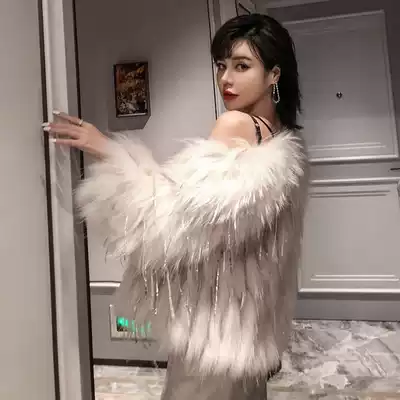 Haining 2021 autumn and winter New raccoon hair sequin woven fur coat women fashion young Pearl fur coat