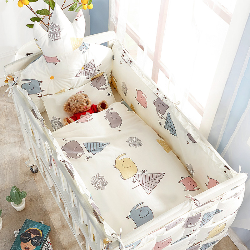 Baby bedding kit combination newborn bedding bed curtain anti-fall seven-piece set bb bed soft bag fabric