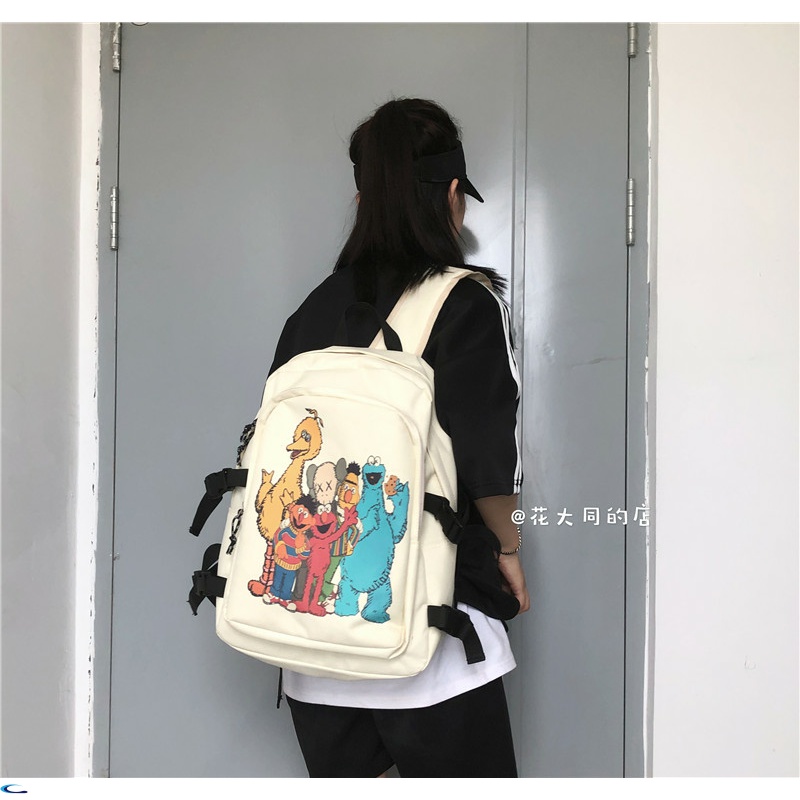 Sesame Street túi cô gái ins gió Hàn Quốc phiên bản của học sinh trung học cơ sở có công suất lớn nhỏ gọn xu hướng du lịch ba lô túi vai