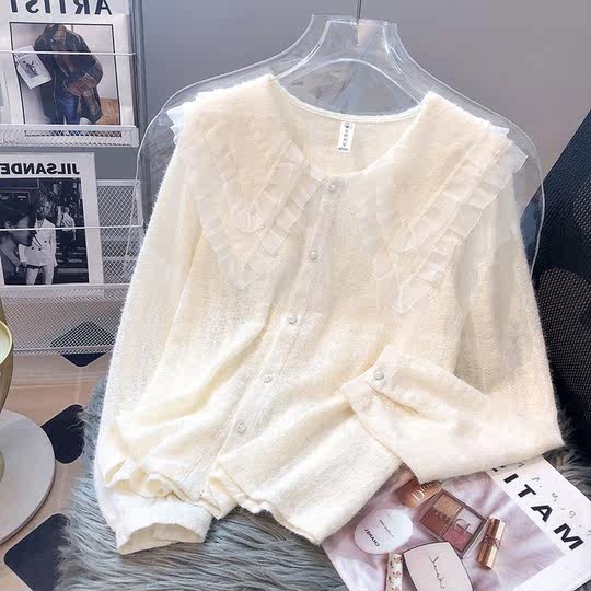 Lace Base Shirt for Women, New Spring and Autumn Style, Fashionable and Trendy, Stylish Inner Wear with a Unique Design, Chiffon Doll Collar Blouse Top