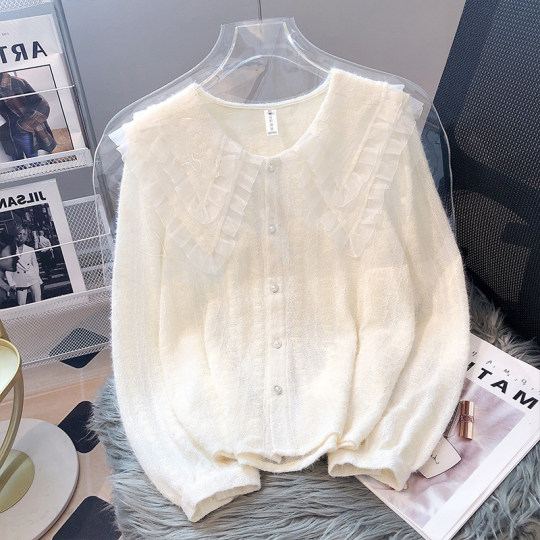 Lace Base Shirt for Women, New Spring and Autumn Style, Fashionable and Trendy, Stylish Inner Wear with a Unique Design, Chiffon Doll Collar Blouse Top