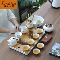 Banderas complete hand-painted white porcelain kung fu tea set simple home set office teapot set bamboo tea tray