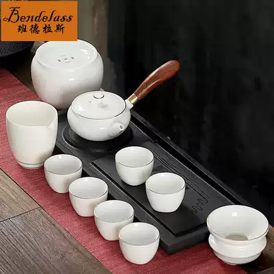 Banderas white porcelain Kung Fu tea set Japanese household simple office meeting teapot cover bowl set