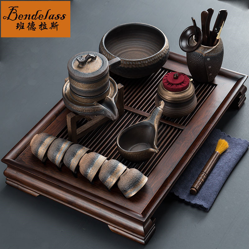 Coarse pottery stone grinding tea set Tea tray set Rotating water automatic filtration Office meeting Chinese set tea set