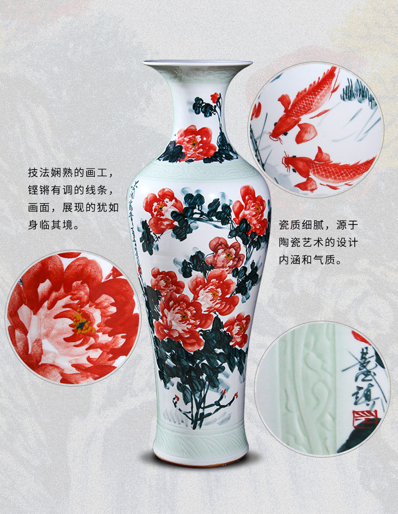 Jingdezhen ceramic hand - made ink stained the open prosperous vase household flower arranging Chinese sitting room porch place decoration