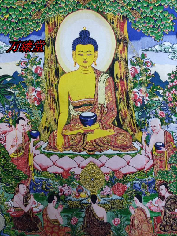 Sakyamuni hand embroidery high-grade Nepalese silk Thangka Tibetan Buddha statue brocade painting decorative embroidery
