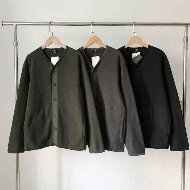 Men's Fleece Collarless Cardigan, Casual and Lazy Style, Collarless Snap-Button Jacket, Loose and Versatile, Warm Coat for Autumn and Winter Men's Fleece Collarless Cardigan, Casual and Lazy Style, Collarless Snap-Button Jacket, Loose and Versatile, Warm Coat for Autumn and Winter