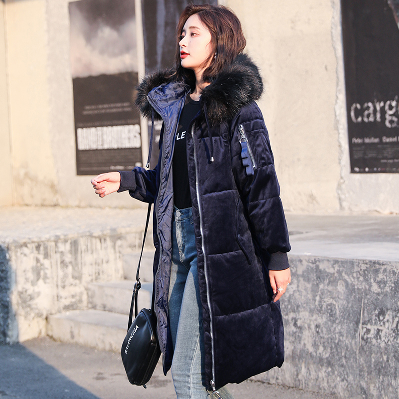 2019新款金丝绒羽绒棉服女中长款面包服韩版大码休闲棉衣防风外套