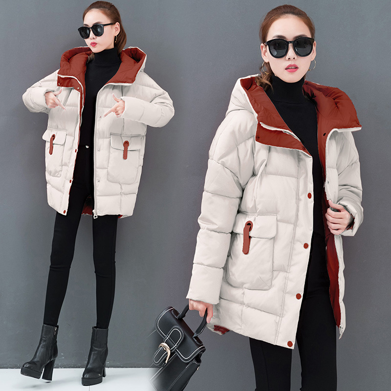 时尚棉服女中长款2019冬装面包服女韩版宽松面包服羽绒棉衣女外套