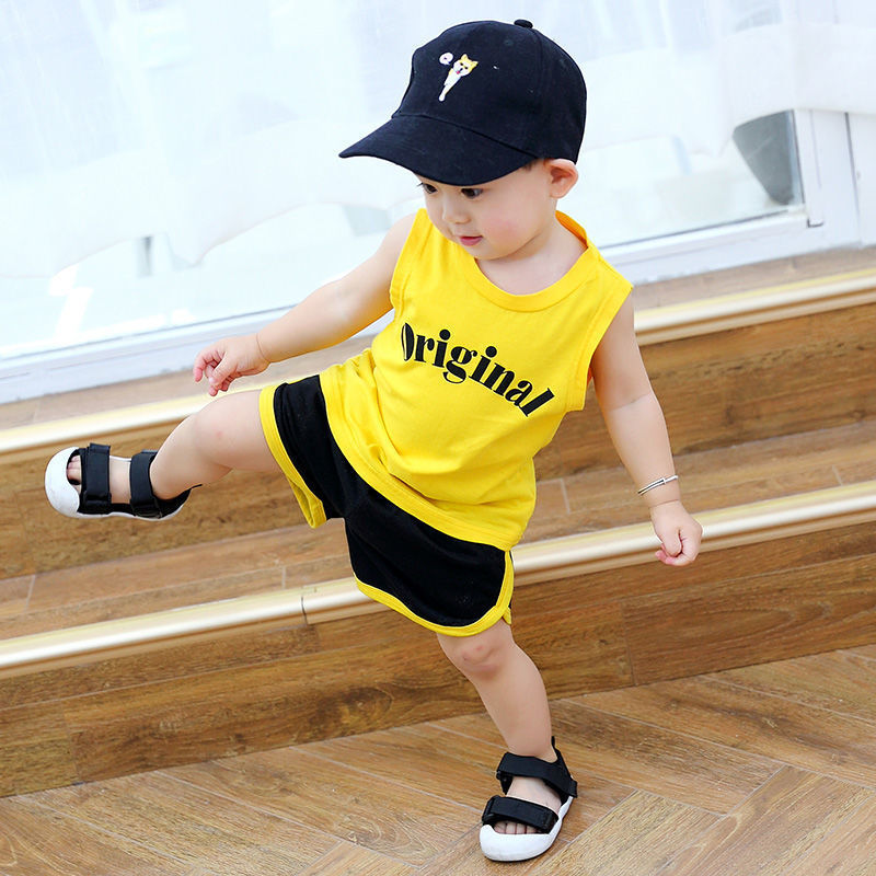 Children's clothing new boys summer clothes Boys sleeveless summer half sleeve suit Casual shorts vest baby handsome clothes