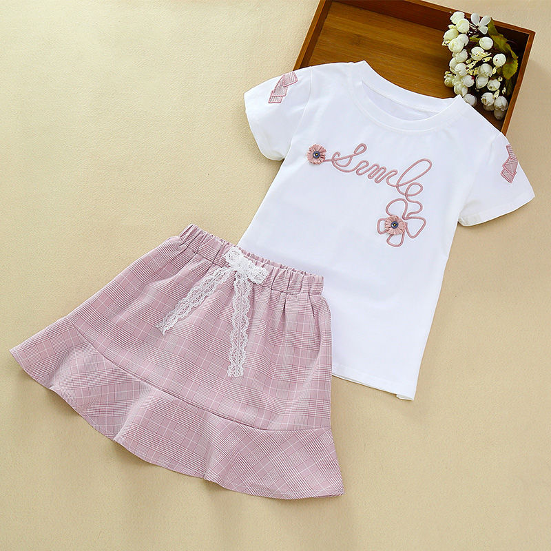 Summer new girl's foreign pie suit T-shirt dress 2020 Children Korean version Fashion short sleeve T-shirt shorts Two sets