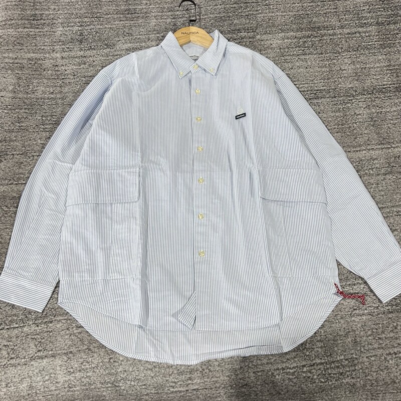 Authentic Nautica White Sail Japanese-Style Unisex Loose-Fit Striped Pocket Shirt Ww3319