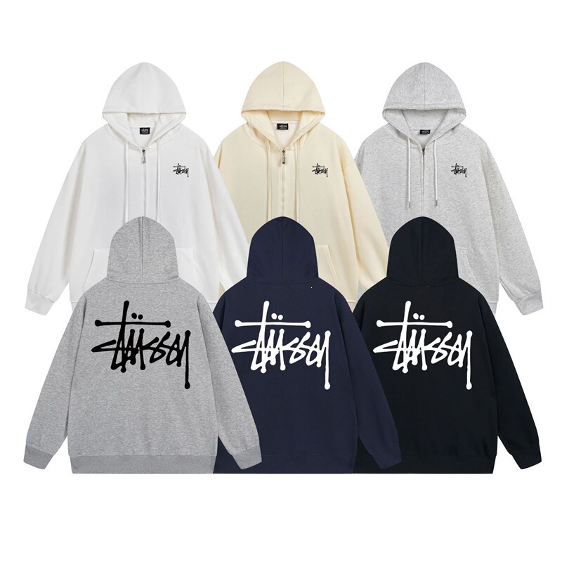 Casual Cardigan Terry Sweatshirt Stussy Hoodie Long-Sleeved Zipper Casual Jacket for Men and Women Cotton