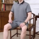 Bộ đồ thể thao trung niên và cao tuổi của nam giới mùa hè quần ngắn tay ve áo giản dị bố phù hợp với bộ đồ thể thao trung niên mỏng phần - Bộ đồ