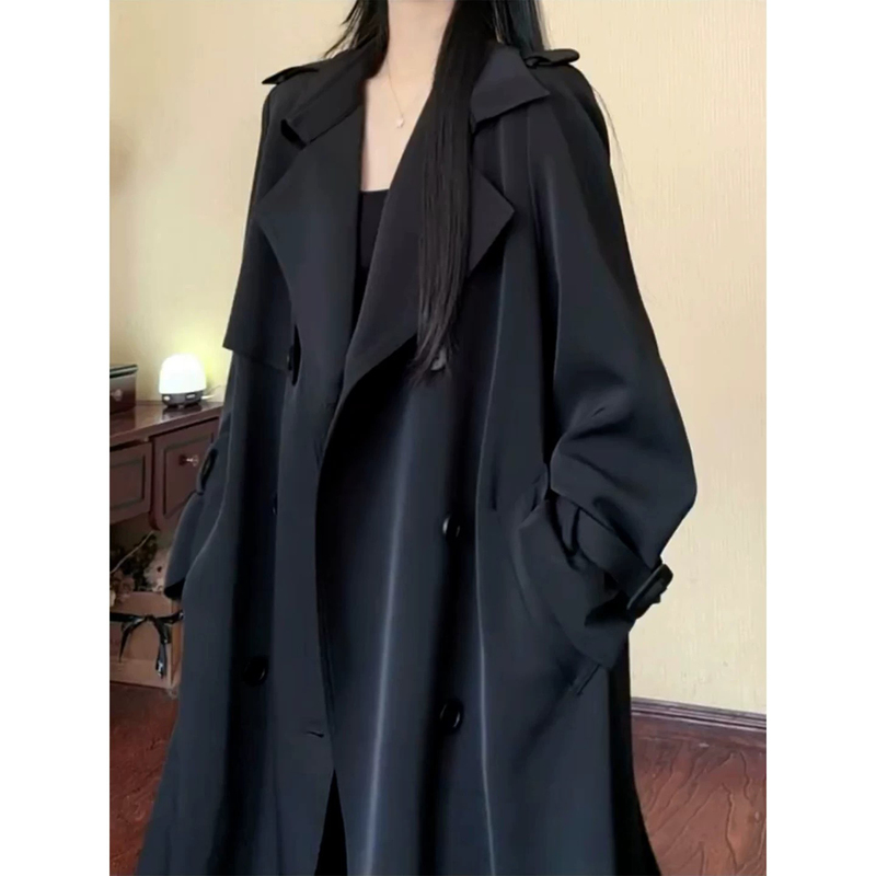 Very Stylish Black High-End Loose Long Trench Coat for Women 2026 New Autumn Casual Waist-Cinching Tall Coat Very Stylish Black High-End Loose Long Trench Coat for Women 2026 New Autumn Casual Waist-Cinching Tall Coat