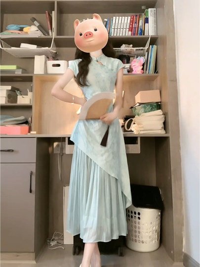 New Chinese dress for women 2025 summer new Xiangyunsha modified cheongsam skirt temperament slim Chinese style long skirt