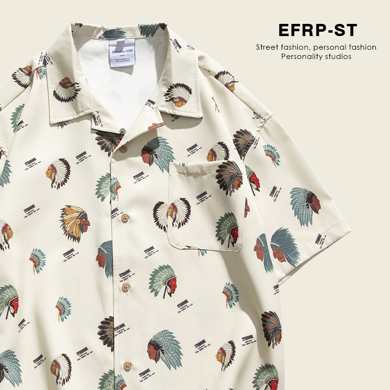 EFRP Hong Kong designer brand full body Indian head portrait printed shirt man short sleeve semi-cut sleeve shirt