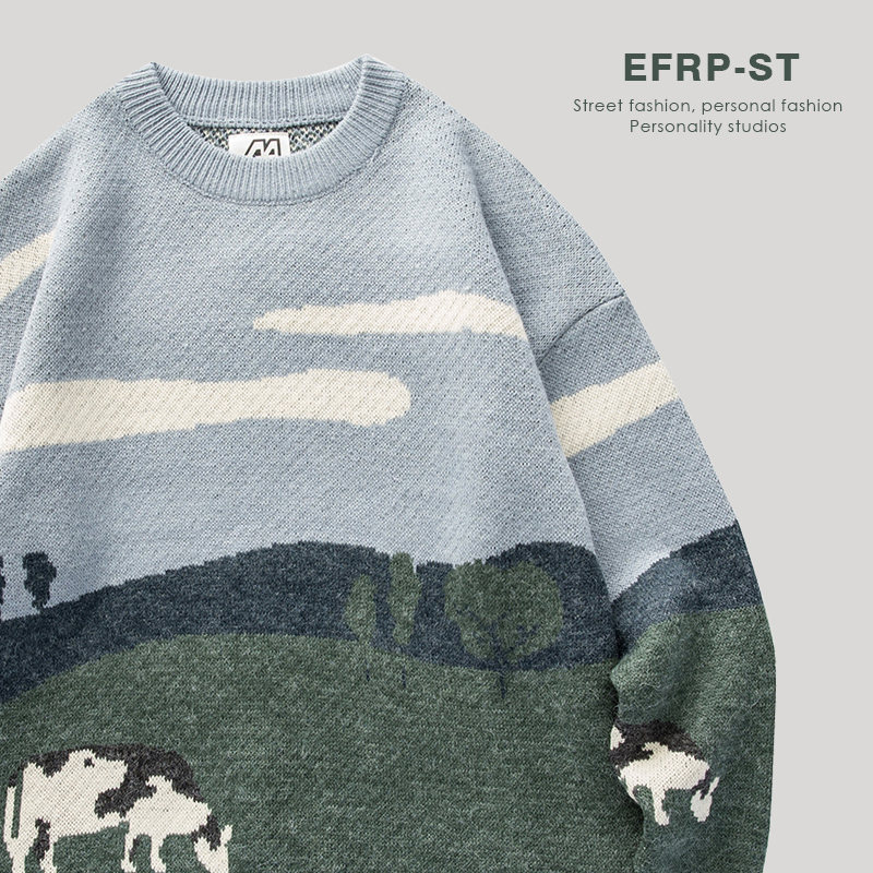 Cow Grassland |   Efrp |   Niche Designer Brands |   Gender-Neutral Style |   Sweater Round Neck Knitwear