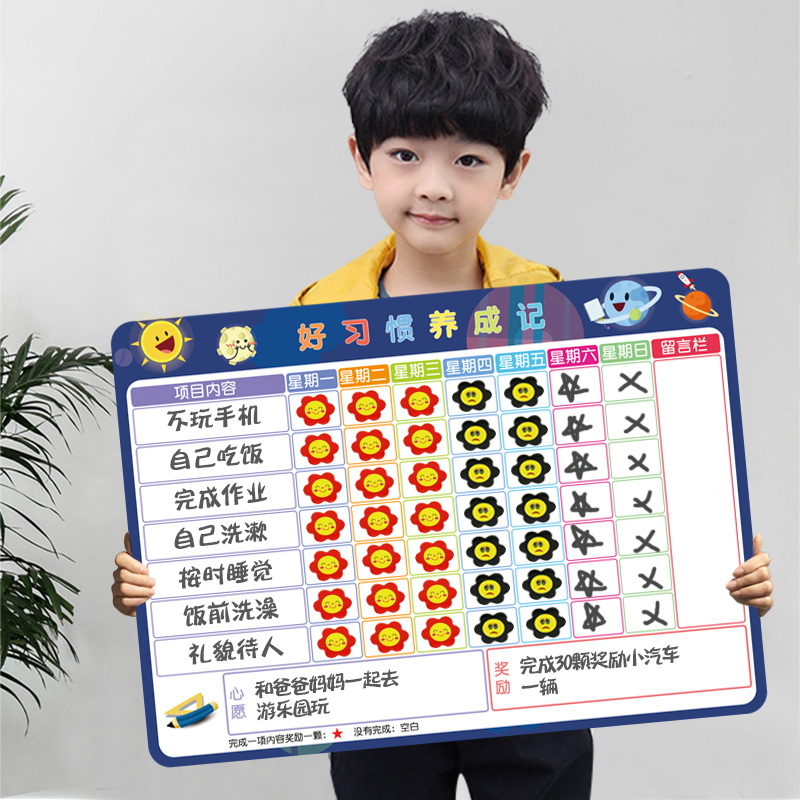 Zhumette Child Growth Self-discipline Table Attendance Sheet Reward Performance Bar Calendar Young Child Life Record Table Wall Sticker baby Plan study plan Habit Elementary School Student Award Ticket for a home