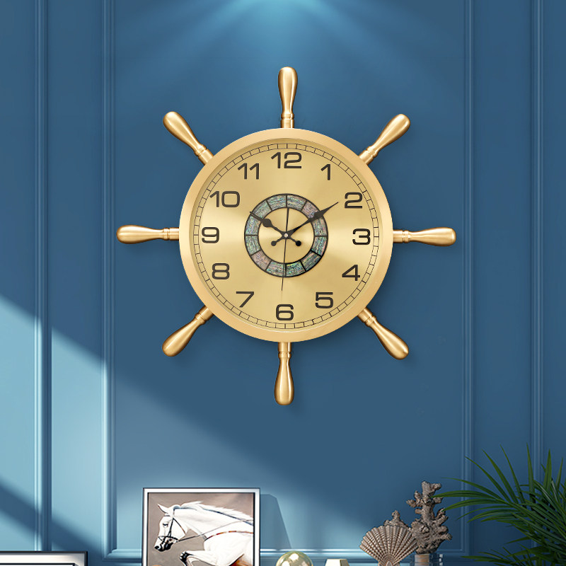 Eurostyle light extravagant brass rudder hanging clock living room decoration clocks creative personality luxury art bell hotel Xuanguan Table-Taobao