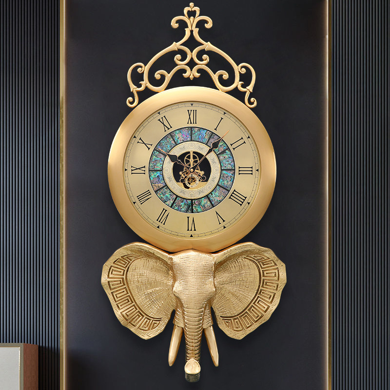Eurostyle retro living room brass large hanging bell new Chinese Xuanguan brass Elephant clocks modern light and luxurious decorative clock-Taobao