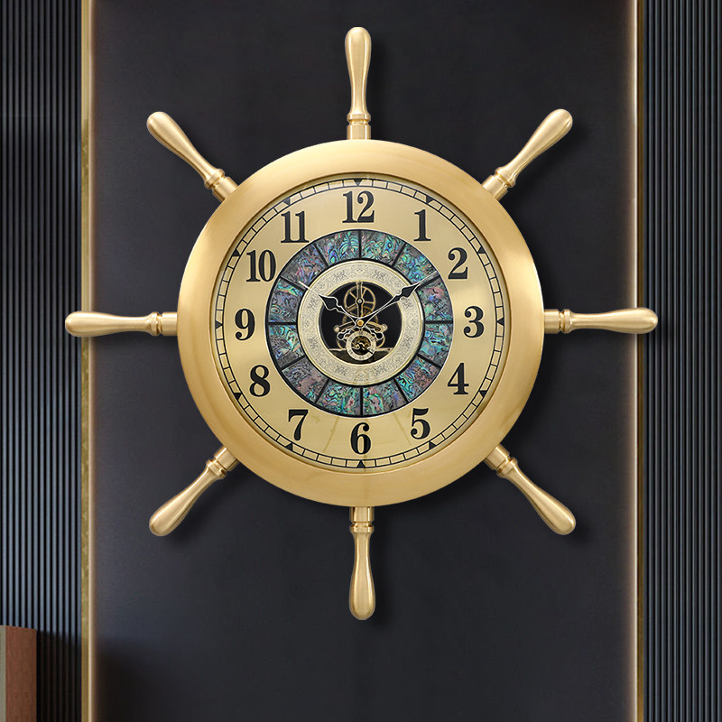 Eurostyle brass helmsman clock hanging clock living room light lavish decoration creative luxury Xuanguan Hotel upscale hanging wall clock-Taobao