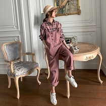 Early spring new fashion womens clothing Wembleweight sister Denim Braces Pants Minus-age Slim Suit Big Code Two Sets