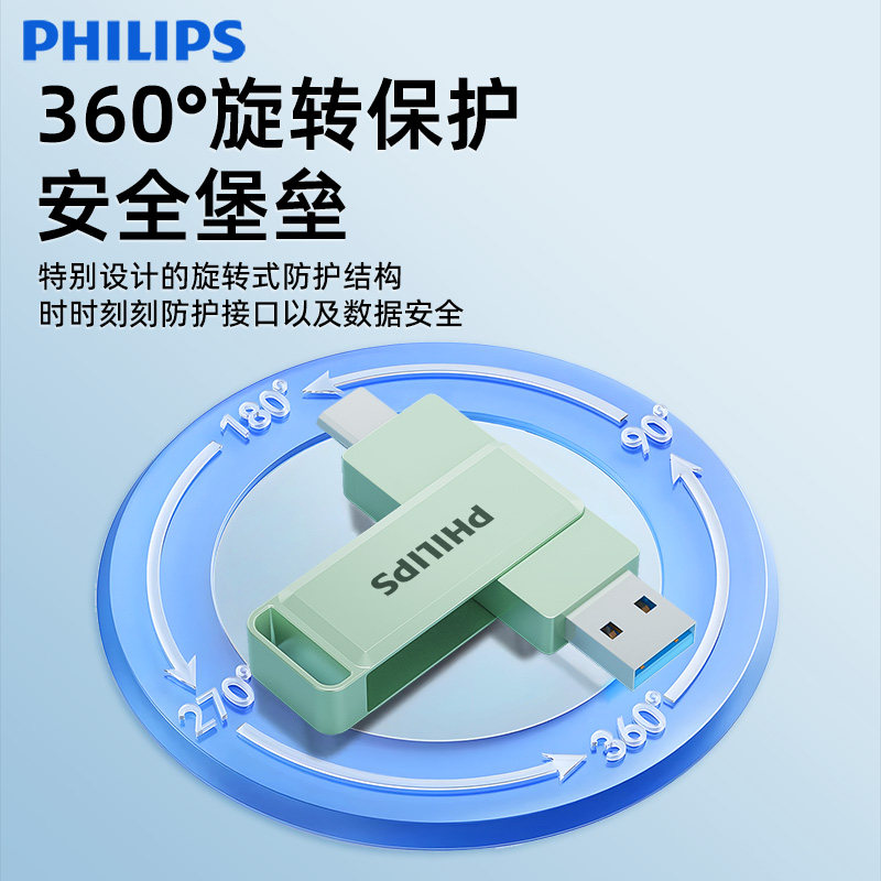 Philips USB Flash Drive Is Suitable for Both Apple Mobile Phones and Computers, Dual-Interface Typec, Large Capacity 128g High-Speed USB Flash Drive
