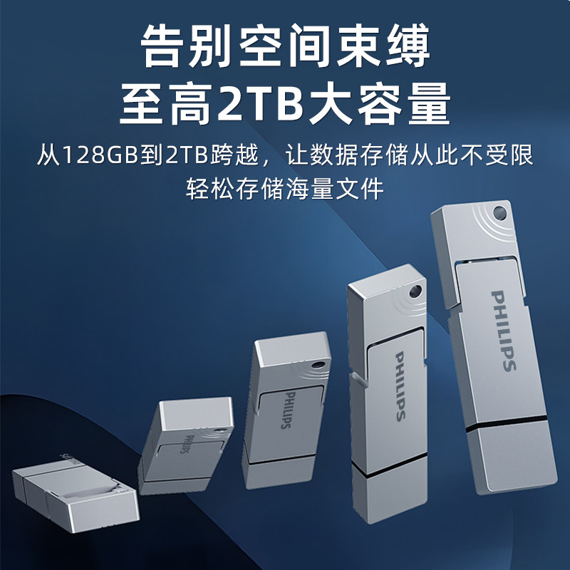 Philips Solid-State USB Flash Drive High-Speed Dual-Interface Typec Mobile Phone USB Computer Dual-Use Large Capacity 1t USB Flash Drive Genuine