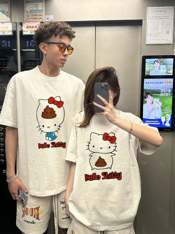 Special and Unique Couple's Short-Sleeved Summer Outfit 2026 New Trendy Brand Disoo Loose Pure Cotton T-Shirt Set for Women