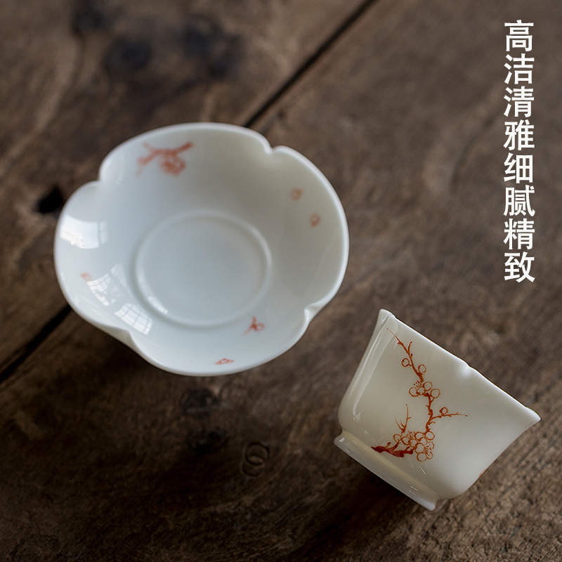 Dream ShuYu rhyme suet jade white porcelain kung fu tea set small ceramic masters cup tea cup pure hand draw a single household