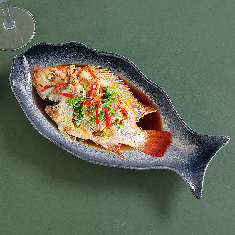 2021 new large fish plate for steamed perch and multi-treasure fish plate for household steamed fish plate for household with chopped pepper fish head