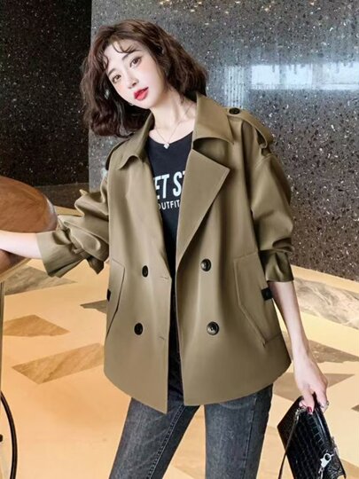 Темпераментная короткая ветровка для женщин, новинка весны 2025 года, костюм в корейском стиле с воротником и длинными рукавами, свободная повседневная куртка