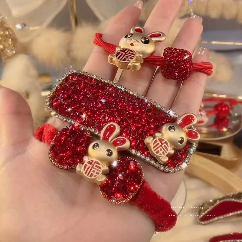 New Year red drill little rabbit hair jacket female Christmas headdress children cute one word jacket jacket