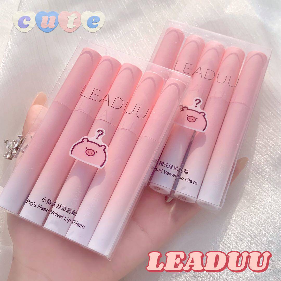 Five-pack of pig's head lip glaze set matte matte velvet student minority parity white not easy to fade lipstick