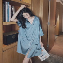 Home Deer Deer 2022 New Ice Silk Sleeping Dress Woman Shirt Style Summer Pyjamas Boyfriend Wind Can Wear Home Clothing