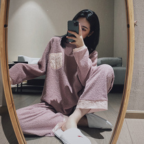 House deer original pajamas female autumn and winter coral fleece flannel home clothing women Spring and Autumn long sleeve warm two-piece set