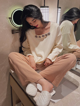 Home Deer Deer Pyjamas Fall Woman 2021 New square collar pure color Two sets of long sleeves can be worn outside the home suit suit