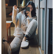 Plush pajamas womens autumn and winter coral velvet suit warm plus velvet padded flannel home clothing two-piece set can go out