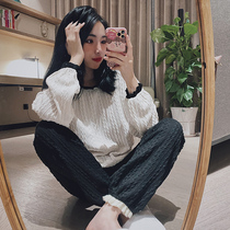 Home Services female autumn and winter knitted cotton pajamas red explosion may be outer wear casual autumn long sleeve women sweet two-piece set