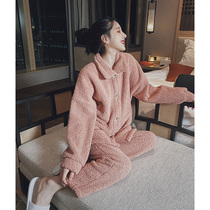 House deer autumn and winter pajamas female plus velvet thickened coral fleece can wear lamb velvet warm flannel casual set