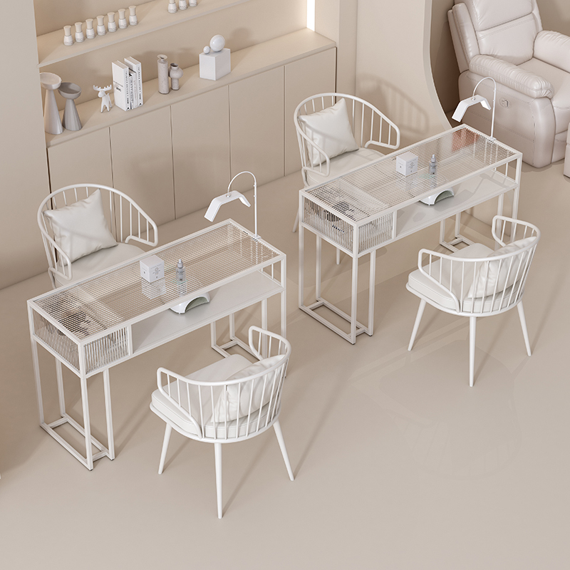 Cream Style Internet Celebrity Manicure Table and Chair Set Nail Salon Special Table and Chair Combination Glass Manicure Table Single and Double