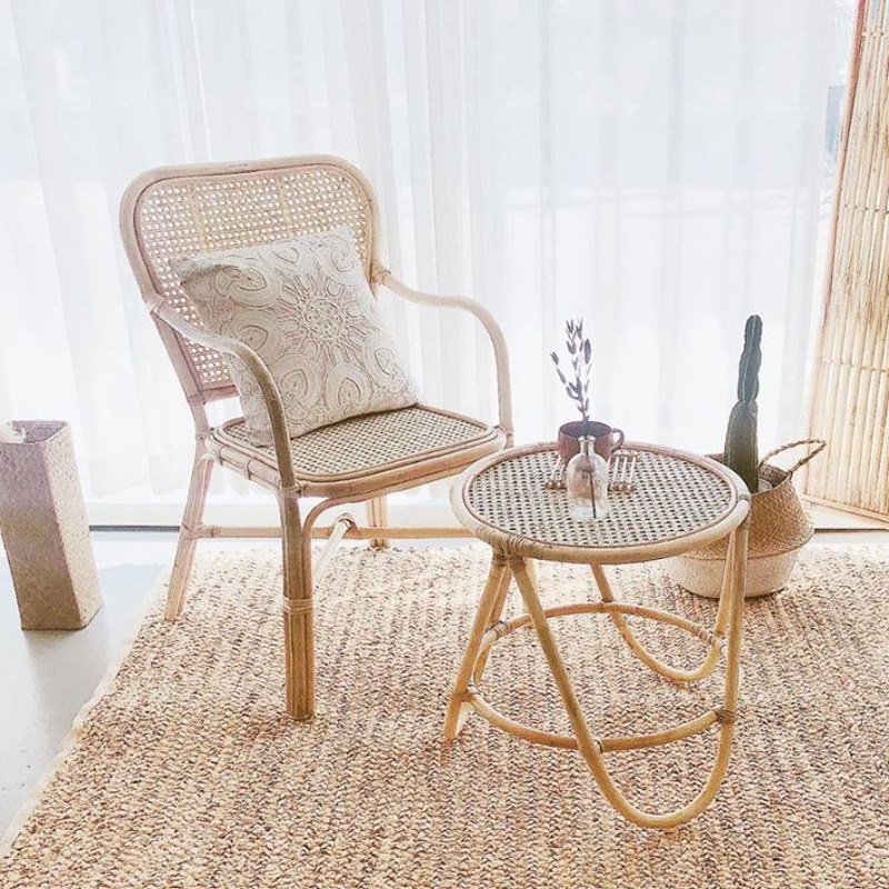 ins rattan chair Nordic living room bedroom leisure chair homestay balcony rattan chair three-piece set Korean-style real rattan chair