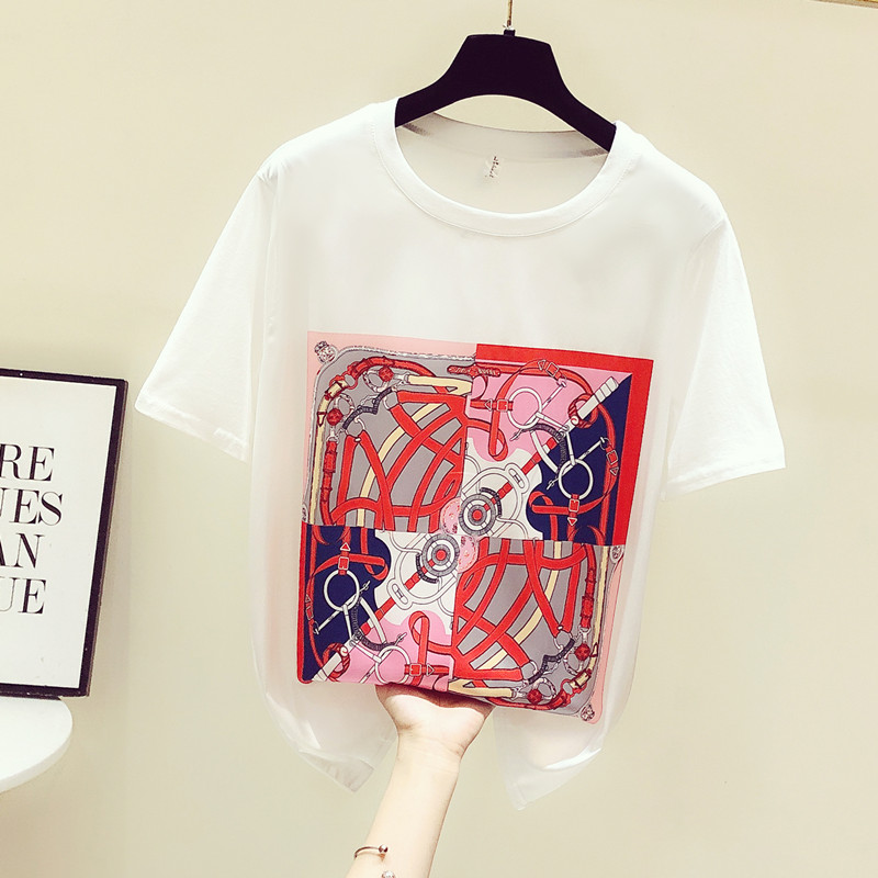 Tide card 2022 Summer new fashion printed snowspun short sleeve T-shirt Women in Korean version loose Lean Foreign Pie blouse