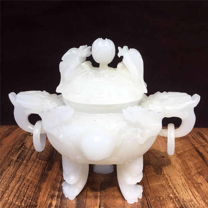 Afghanistan White Jade Kowloon Tripod Ding Ding Dingyu Living Room Desktop Turn Kun Gift Gift Jade Decoration