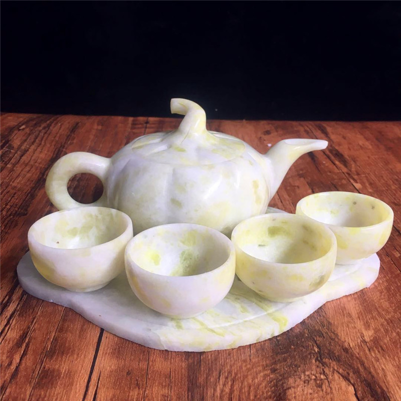 Blue Fields Jade Jade Jade Tea Tea Set Tea Tray Kung Fu New Chinese Living Room Table Send Gift Jade Wine Teapot Tea Cup Pendulum 