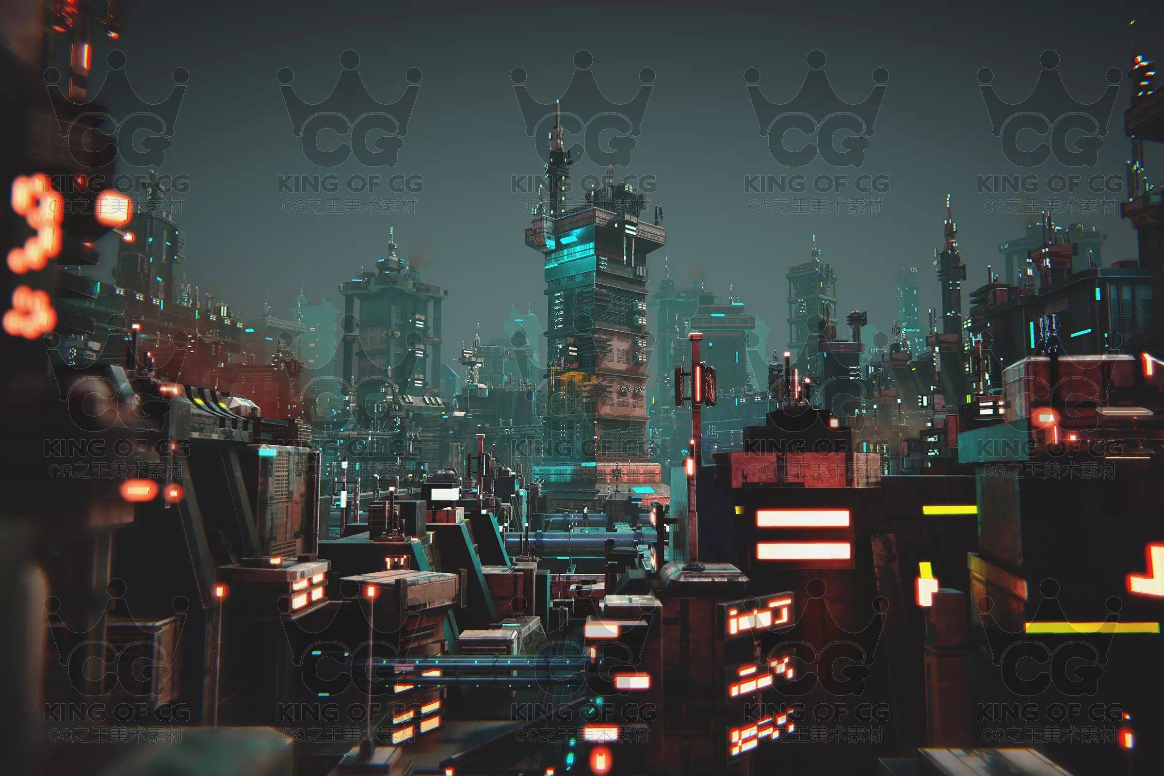 Unity3D赛博朋克科幻未来城市建筑环境场景模型Greeble City KIT-cg男孩