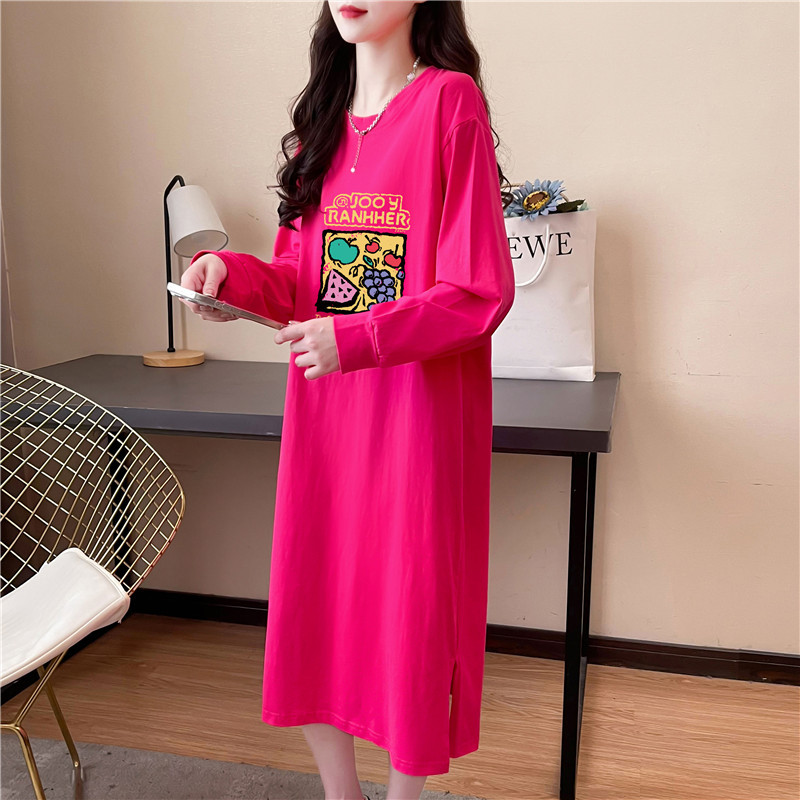Mid-Length Pure Cotton Long-Sleeved Dress for Women in Spring and Autumn, Large Size, Loose, Slimming, Age-Reducing, Thin, Lazy T-Shirt Dress Mid-Length Pure Cotton Long-Sleeved Dress for Women in Spring and Autumn, Large Size, Loose, Slimming, Age-Reducing, Thin, Lazy T-Shirt Dress