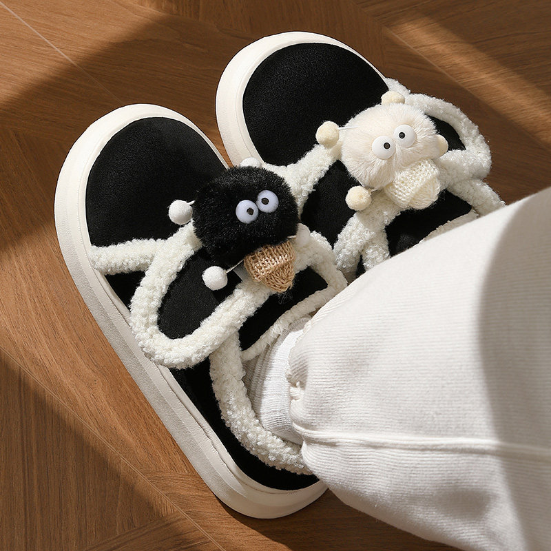 Cotton Slippers Lady Winter 2023 New Cute Indoor Home Thick Bottom Non-slip Warm Plush Cotton Tug Winters-Taobao
